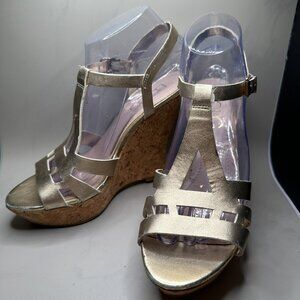 BCBG Gold Strappy Sandals Size 6